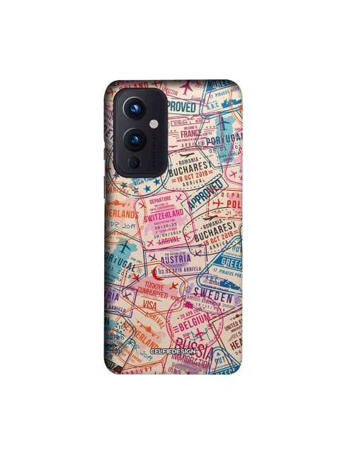 

CelfieDesign Multi-Coloured Immigration Stamps Beige Printed OnePlus 9 Slim Back Case