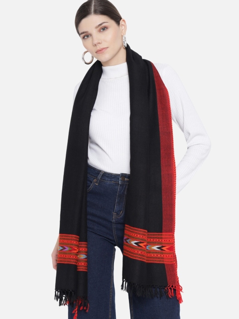 

Vastraa Fusion Unisex Black & Red Woven Design Kulluvi Woollen Stole
