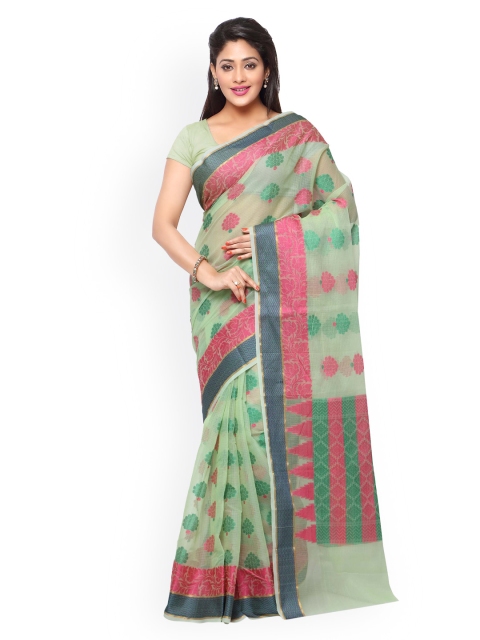 

Rajnandini Green & Pink Handloom Cotton Traditional Saree