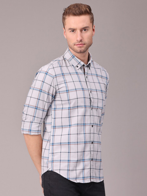 

FOGA Men Grey Original Slim Fit Checked Water Resistant Dust Repellent Casual Shirt