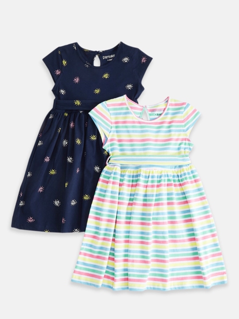 

Pantaloons Junior Girls Pack Of 2 Blue & White Striped Fit & Flared Dress, Multi