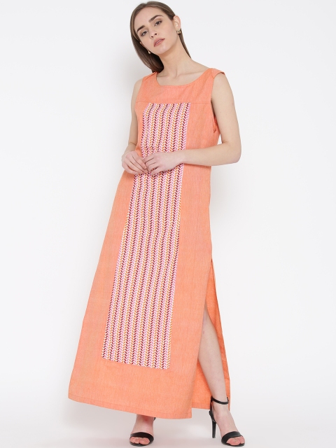 

Red Sister Blue Women Orange Printed Maxi Dress