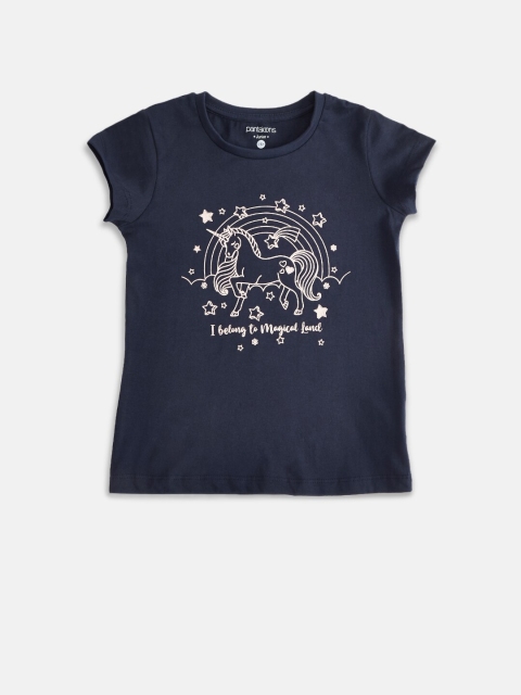 

Pantaloons Junior Girls Navy Blue Typography Printed T-shirt