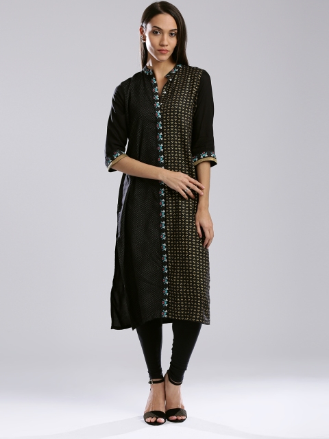 

W Women Black Printed Straight Kurta