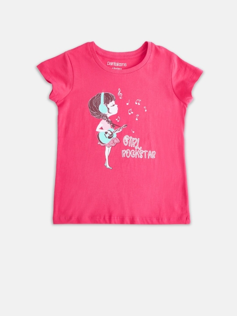 

Pantaloons Junior Girls Fuchsia & Turquoise Blue Printed T-shirt