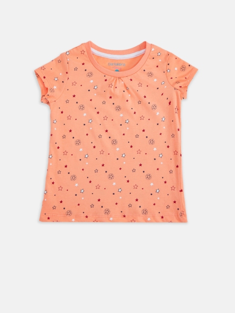 

Pantaloons Junior Girls Peach-Coloured Printed Pure Cotton T-shirt