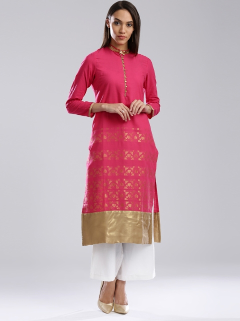 

W Women Pink Woven Design Straight Kurta