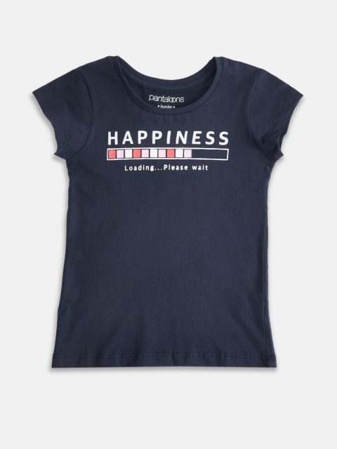 

Pantaloons Junior Girls Navy Blue Typography Printed T-shirt