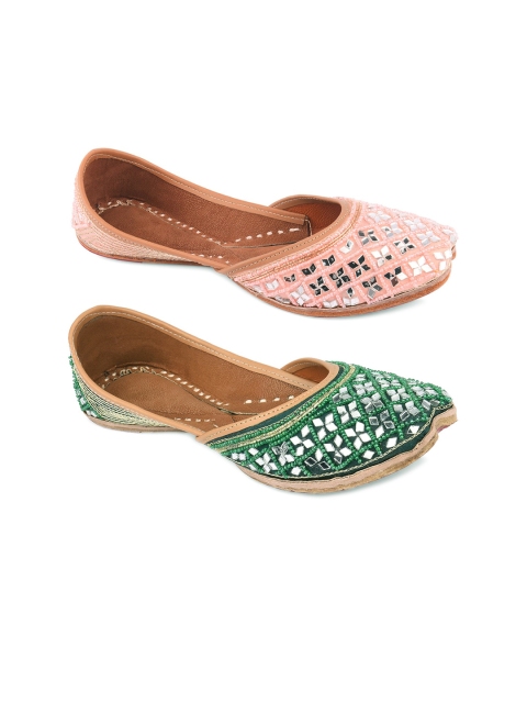 

DESI COLOUR Women Multicoloured Embellished Leather Ethnic Mojaris, Multi