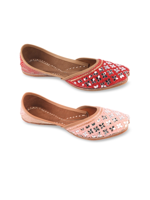 

DESI COLOUR Women Set Of 2 Leather Mojaris, Pink