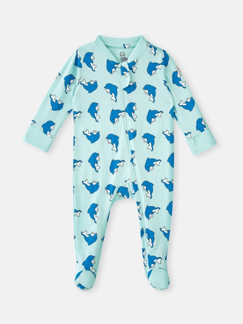 

Cuddles for Cubs Kids Blue Printed Cotton Sleepsuit