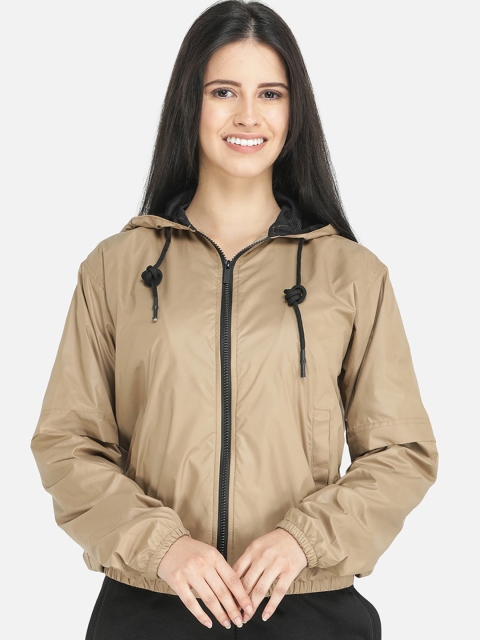

DECHEN Women Beige Windcheater Bomber Jacket