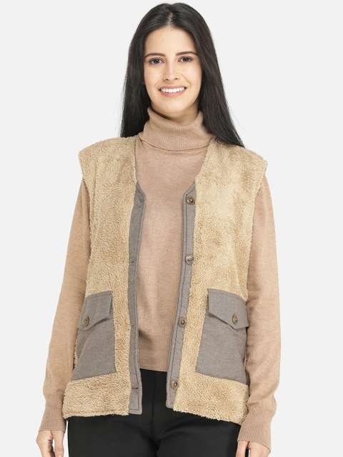 

DECHEN Women Beige & Grey Tailored Jacket