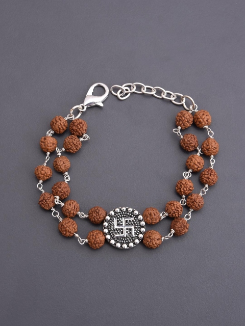 

Tistabene Men Brown & Silver-Toned Swastik Two Strands Rudraksha Wraparound Bracelet