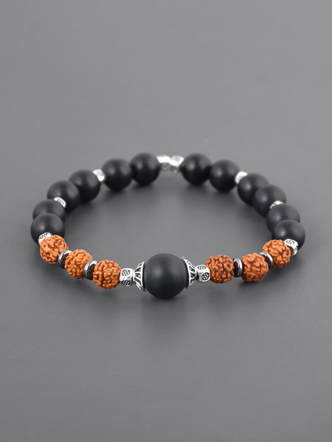 

Tistabene Men Black & Brown Rudraksha Silver-Plated Bracelet