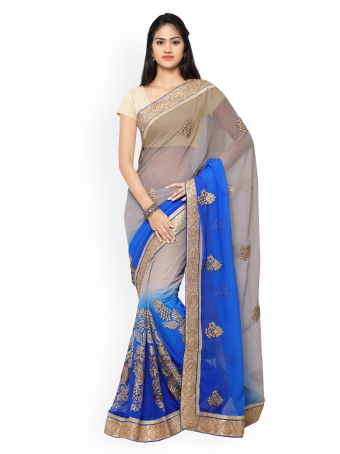 

Silk Bazar Blue & Grey Embroidred Ombre-Dyed Chiffon Saree