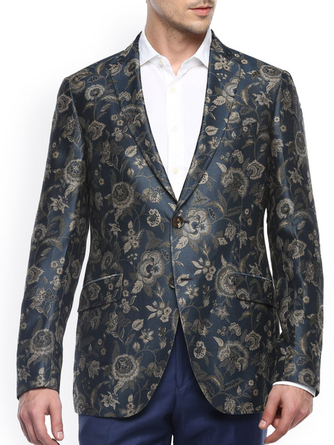 

ETRO Men Blue & Beige Printed Party Blazer