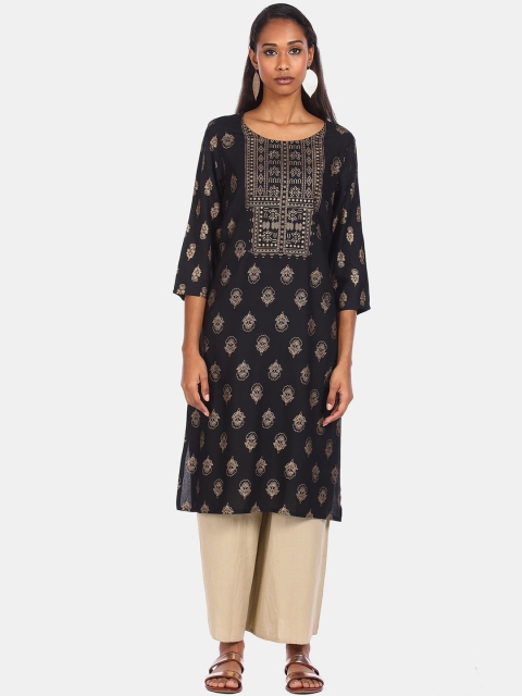 

Karigari Women Black Ethnic Motifs Printed Kurta