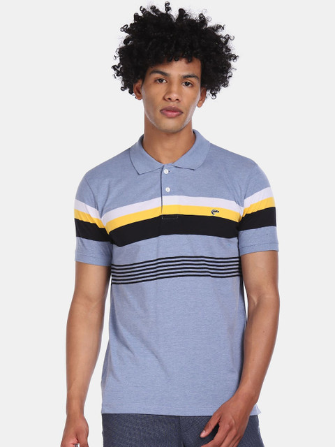 

Ruggers Men Blue Striped Polo Collar T-shirt