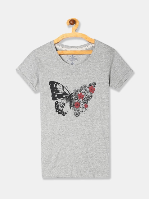 

Cherokee Women Grey Floral Printed T-shirt