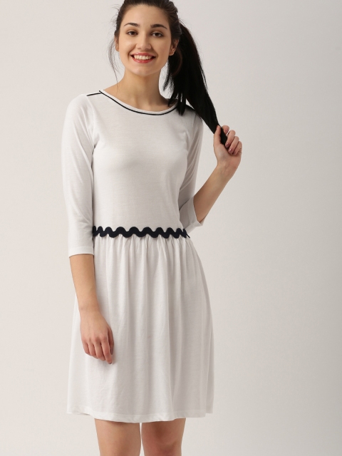 DressBerry Women White Solid A-Line Dress available at myntra for Rs.439