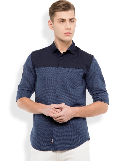 

LOCOMOTIVE Men Navy Slim Fit Casual Shirt, Navy blue