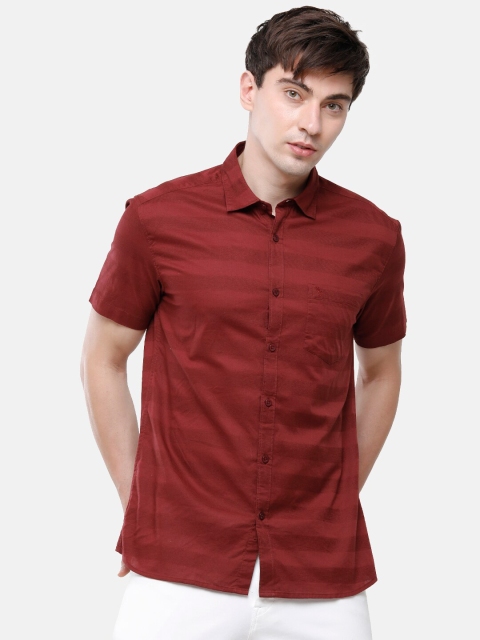 

Swiss Club Men Maroon Slim Fit Horizontal Stripes Striped Pure Cotton Casual Shirt