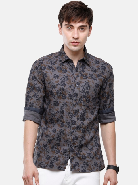 

Swiss Club Men Grey & Brown Slim Fit Floral Printed Pure Cotton Casual Shirt