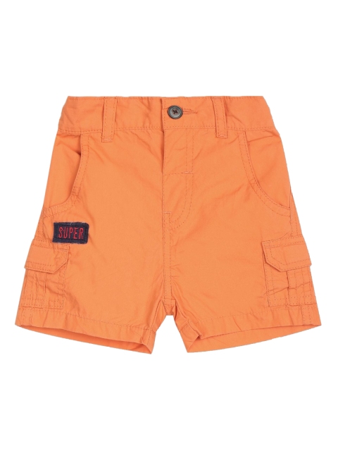 

Donuts Infant Boys Orange Solid Regular Fit Mid-Rise Cargo Shorts with Applique Detail