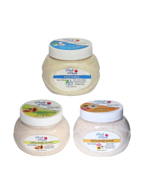 

Pink Plums Set of 3 Ice cool Papaya Anti - Tan Face & Body Exfoliating Scrub 750 ml, Beige