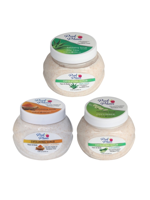 

Pink Plums Pack Of 3 Cucumber & Aloevera Exfoliating Scrub Face & Body - 250 ml, Multi