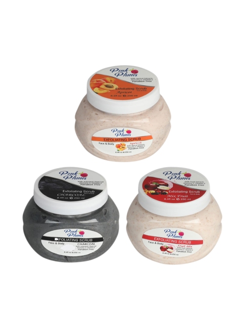 

Pink Plums Pack of 3 Paraben Free Face & Body Scrubs 250ml each, Multi
