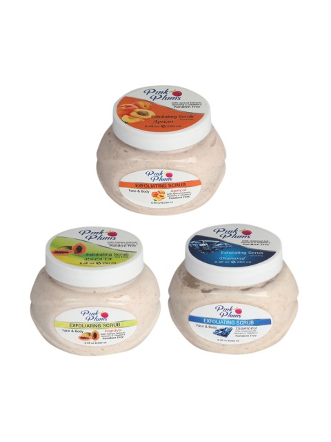 

Pink Plums Set of 3 Paraben Face & Body Exfoliating Scrub - 250ml Each, Multi