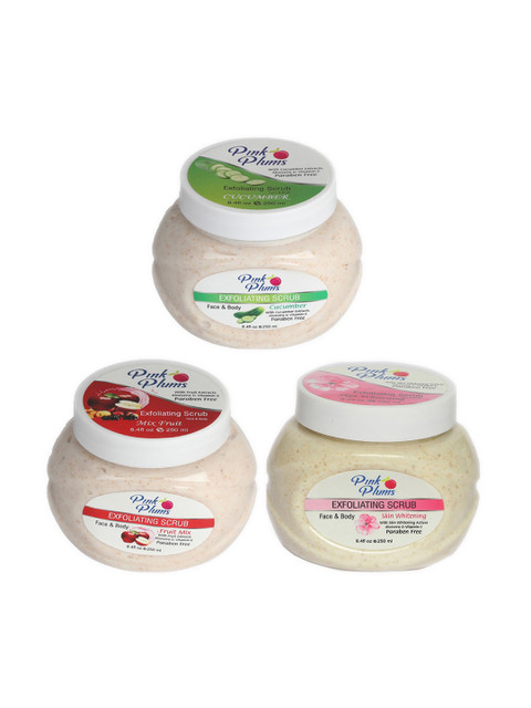 

Pink Plums Pack Of 3 Cucumber & Fruit Mix Exfoliating Scrub Face & Body - 250 ml, Multi