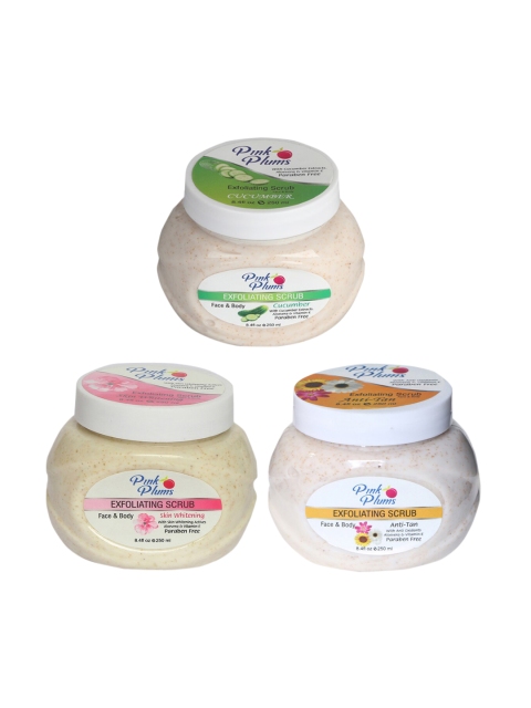 

Pink Plums Set of 3 Cucumber Skin Whitening Anti Tan Face & Body Exfoliating Scrubs, Multi