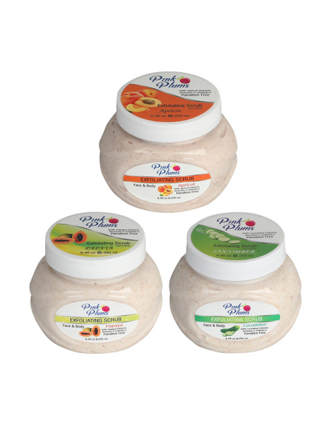 

Pink Plums Unisex Pack Of 3 Paraben Free Face & Body Exfoliating Scrub, Beige