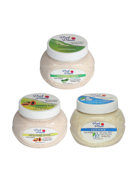 

Pink Plums Cucumber Ice Cool Mint Papaya Face & Body Exfoliating Scrubs 750 ml, Off white