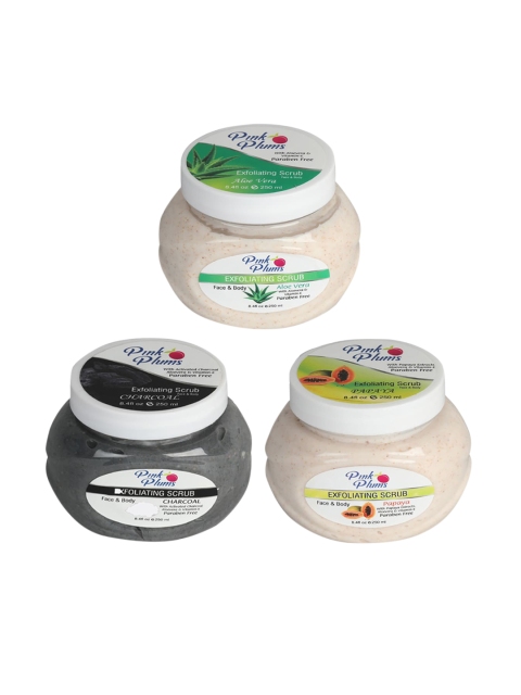 

Pink Plums Aloevera-Charcoal & Papaya Face & Body Exfoliating Scrubs 750 ml, Multi