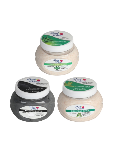 

Pink Plums Set of 3 Aloevera Charcoal Neem Tulsi Face & Body Exfoliating Scrub, Multi
