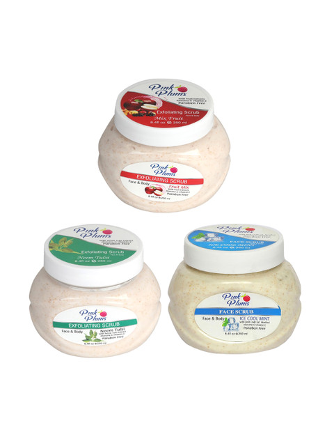 

Pink Plums Fruit Mix-Ice Cool Mint-NeemTulsi Face & Body Exfoliating Scrubs 750 ml, Multi