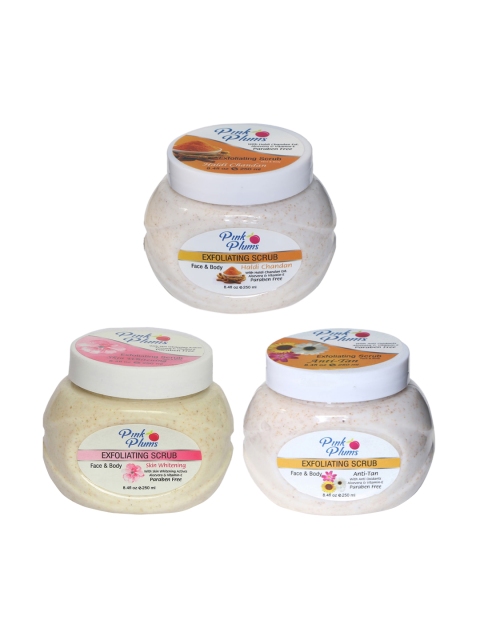 

Pink Plums Set of 3 Haldi Chandan Skin Whitening Anti Tan Face & Body Exfoliating Scrubs, Multi