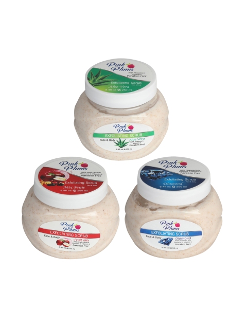 

Pink Plums Aloevera-Diamond-Fruit Mix Face & Body Exfoliating Scrubs 750 ml, Multi