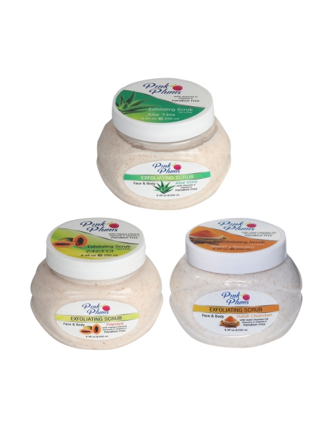 

Pink Plums Aloevera-Haldi Chandan-Papaya Face & Body Exfoliating Scrubs 750 ml, Multi