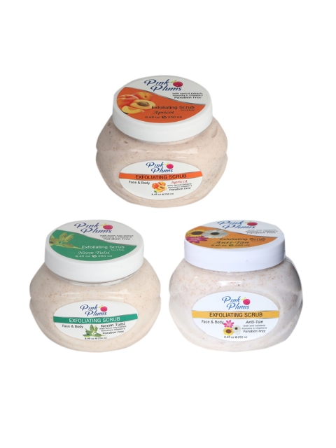 

Pink Plums Set of 3 Apricot Neem Tulsi Anti Tan Face & Body Exfoliating Scrubs, Multi