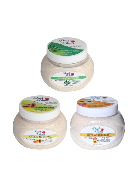 

Pink Plums Set of 3 Aloevera Papaya Anti Tan Face & Body Exfoliating Scrubs, Multi