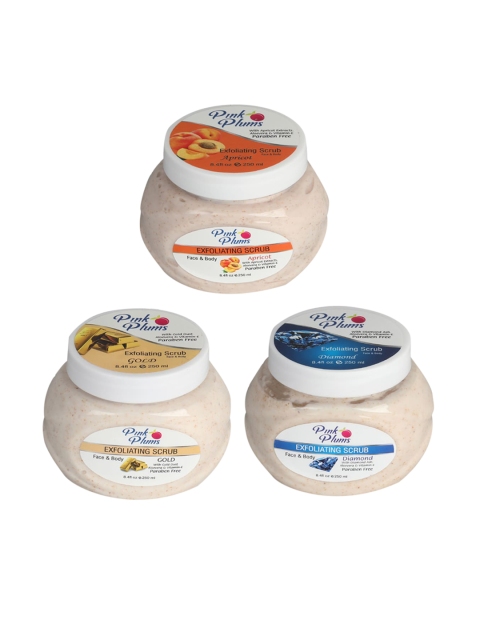 

Pink Plums Apricot-Diamond-Gold Face & Body Exfoliating Scrubs 750 ml, Multi