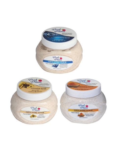 

Pink Plums Set of 3 Diamond Gold Haldi Chandan Face & Body Exfoliating Scrubs, Multi