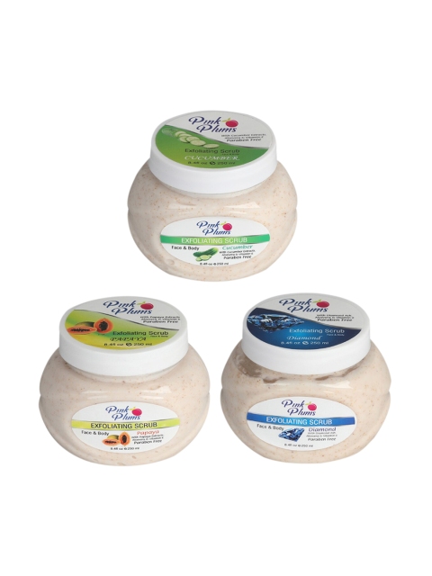 

Pink Plums Set of 3 Cucumber Diamond Papaya Face & Body Exfoliating Scrubs, Multi