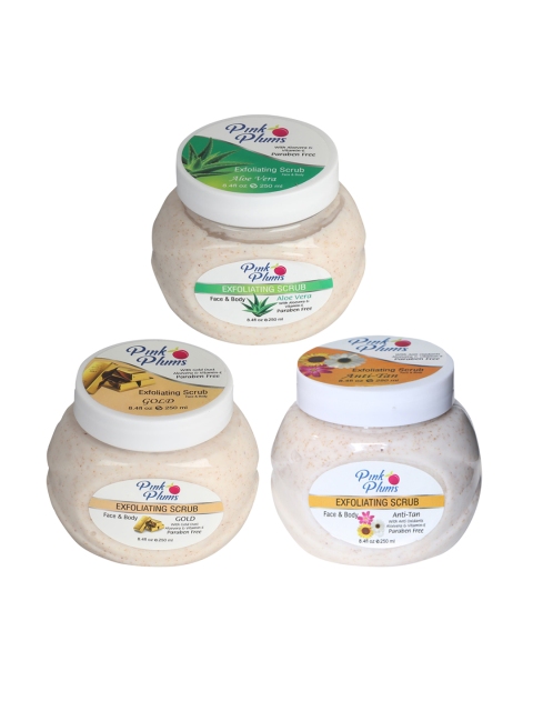 

Pink Plums Set of 3 Aloevera Gold Anti Tan Face & Body Exfoliating Scrubs, Multi