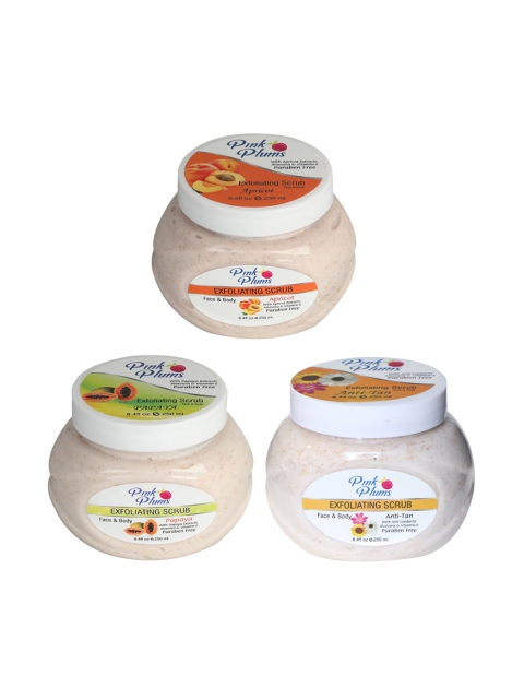 

Pink Plums Set of 3 Apricot Papaya & Anti-Tan Face & Body Exfoliating Scrubs, Multi